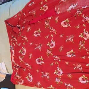 Red floral maxi skirt